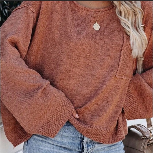 Soft Knit Sweater Top in Salmon - Picture 3 of 3